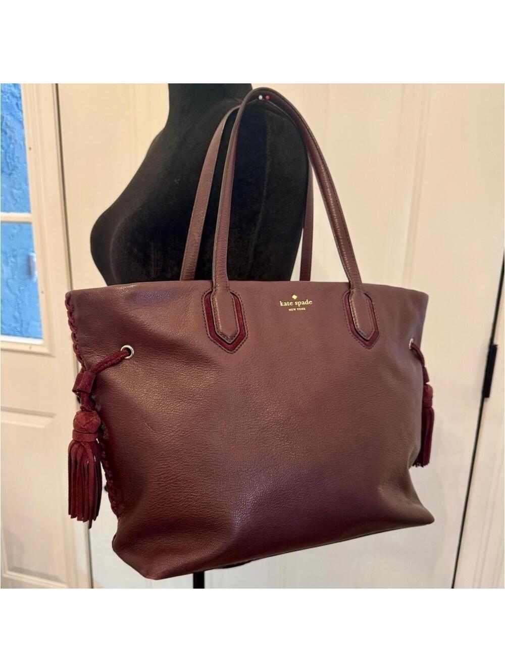 Kate Spade XLarge Plum Burgundy Leather Satchel Handbag Purse Shoulder Bag